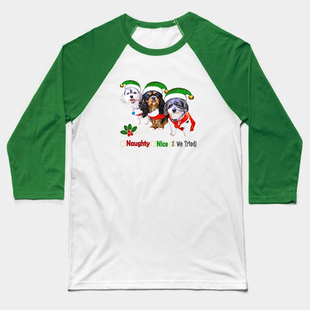 Naughty or Nice Dog Holiday Gifts Baseball T-Shirt by THE Dog Designs